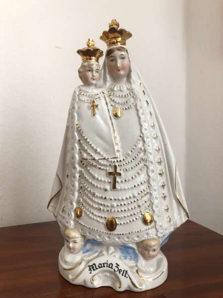 Heiligenfigur Mutter Gottes mit Kind Porzellanfigur Mariazell Z1641