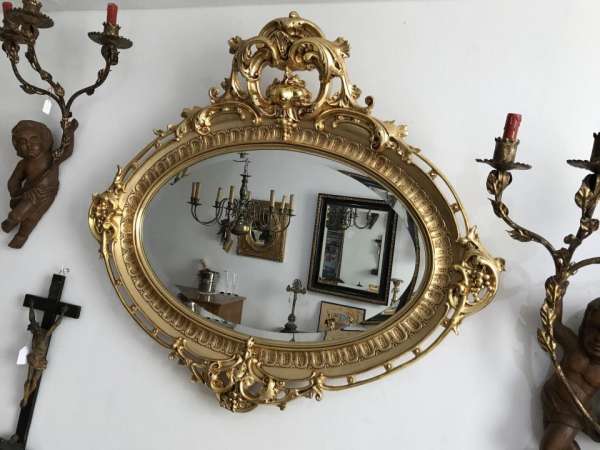 ovaler Florentiner Rahmen Spiegel vergoldet Original - W2114