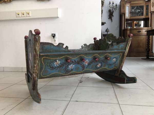 antike originale bemalte Kinderwiege Kinderbett Bett Traum Z1440