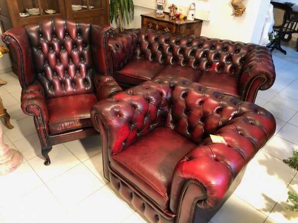 exclusives Chesterfield 3er Ensemble Sofa Ohrensessel Clubfauteuil X2581