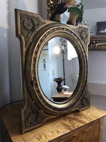 ovaler Biedermeier Spiegel Holzspiegel original X1609