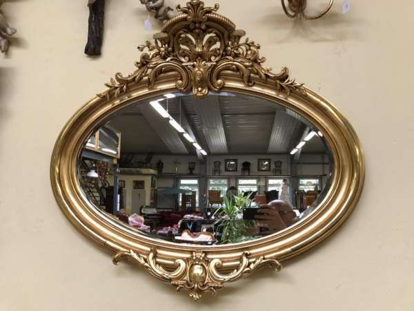 ovaler Florentiner Rahmen Spiegel vergoldet Original - W2204