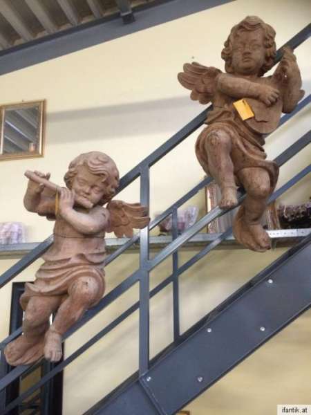 kindergroße Zirbenholz Engelsfiguren Engelspaar Holzfigur Nr. 8409