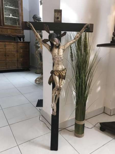 INRI Kruzifix Jesu Christi am Kreuz Wandkreuz Dreinageltypus aus Holz 18./19. Jh. W3543