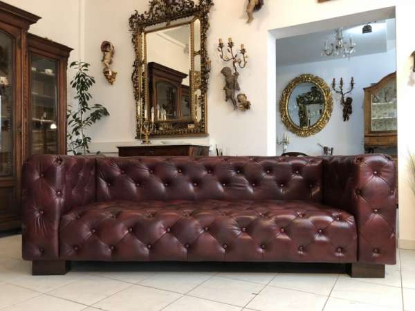 Chesterfield Cube Clubsofa Diwan Couch Oxblood Antik Rot - X1178
