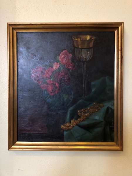 altes Blumenstilleben Ölbild Gold Alfred Pickhert 1942 X2732